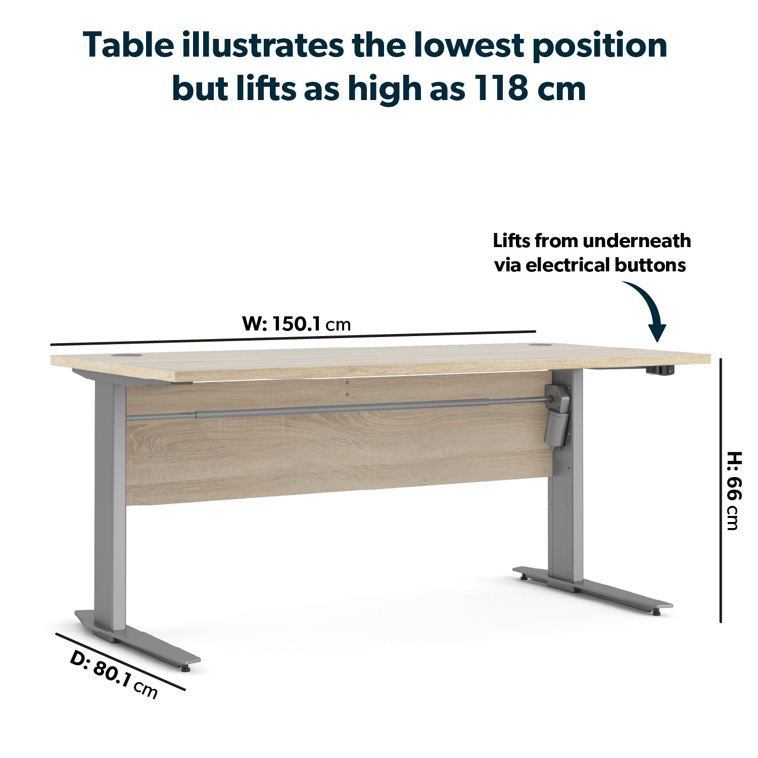 Read more about Oak and silver grey steel height adjustable desk with electric control prima